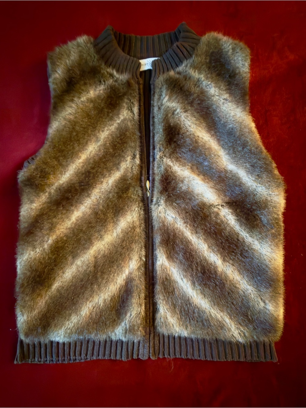 Women’s Faux Fur Zip Vest - Brown Sz S